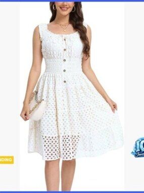Cotton Lace Hollow Out Square Neck Casual Summer Dress